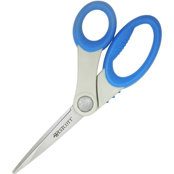 Westcott Soft Handle Bent Scissors With Antimicrobial Protection, Blue, 8"