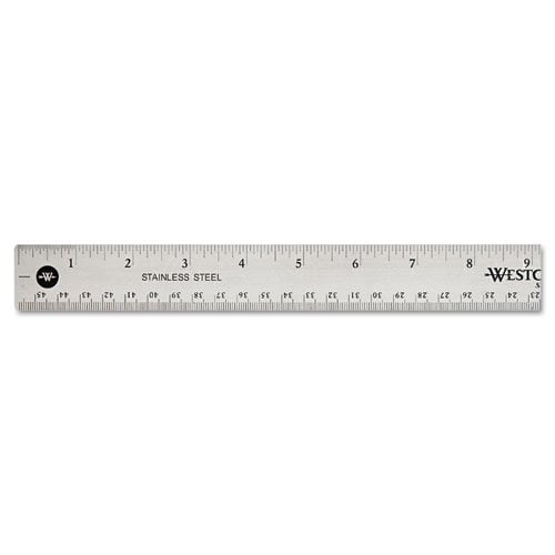 Westcott Stainless Steel Office Ruler With Non Slip Cork Base, Standard/Metric, 18" Long, Each