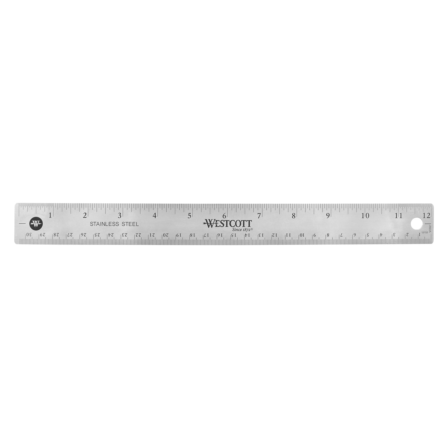 Westcott Stainless Steel Ruler, 12", 0.08 lb., Metric/Imperial, for Office, 1-Count