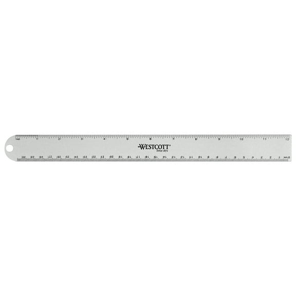 Westcott 12" Aluminum Ruler, Cork Back, Imperial/Metric, 0.09 lbs. 1-Count, Not Bulk, High School