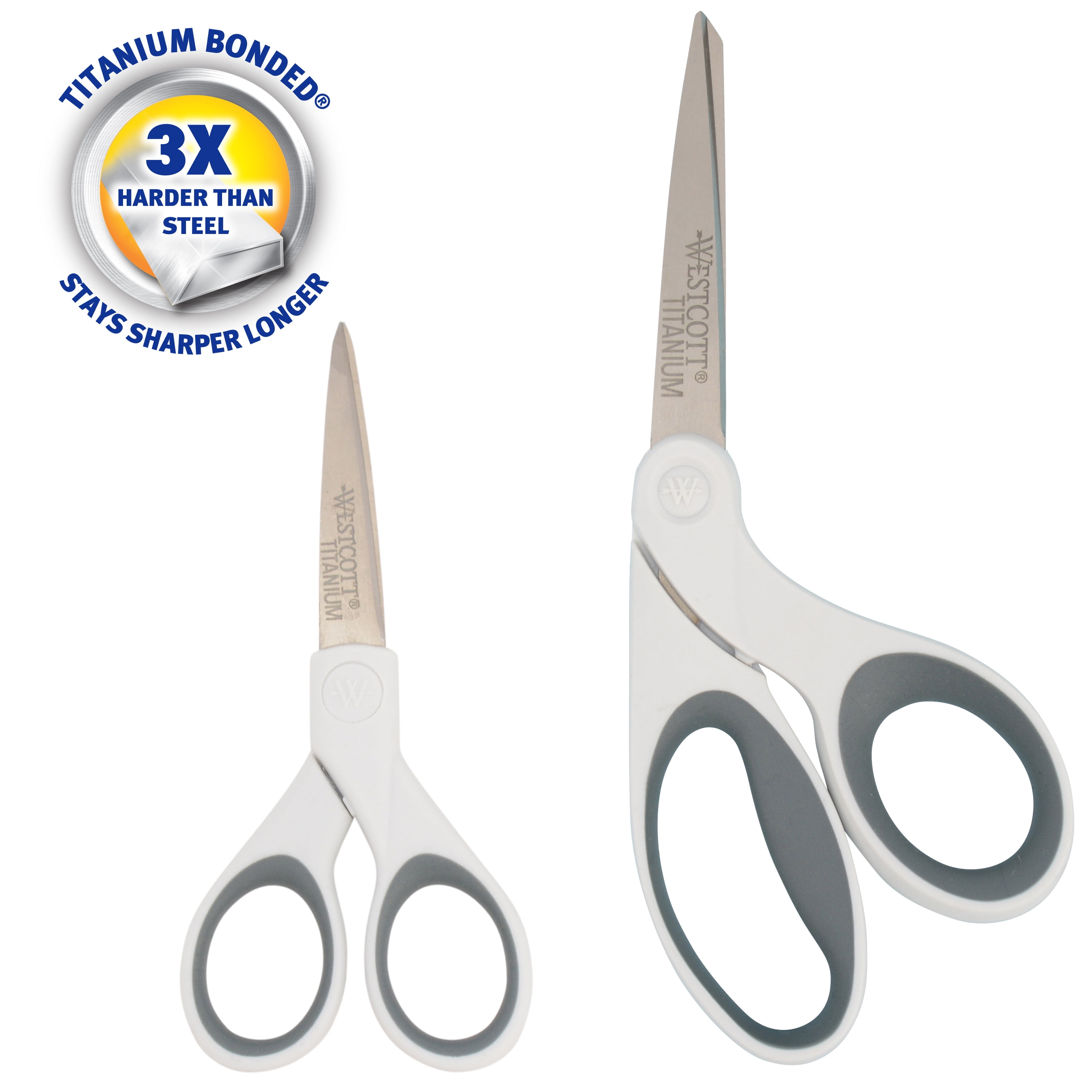 Westcott Titanium Bonded Craft Scissors - 8" Bent and 5" Straight, White, 2-Pack