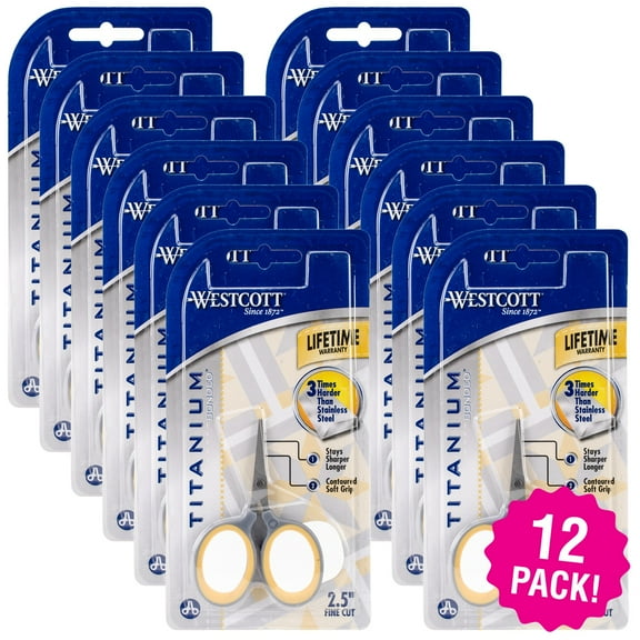 Westcott Titanium Fine Cut Scissors 2.5", Multipack of 12