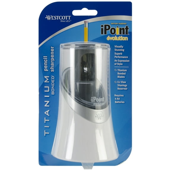 Westcott iPoint Evolution Battery Pencil Sharpener, Assorted Colors, 1-Count