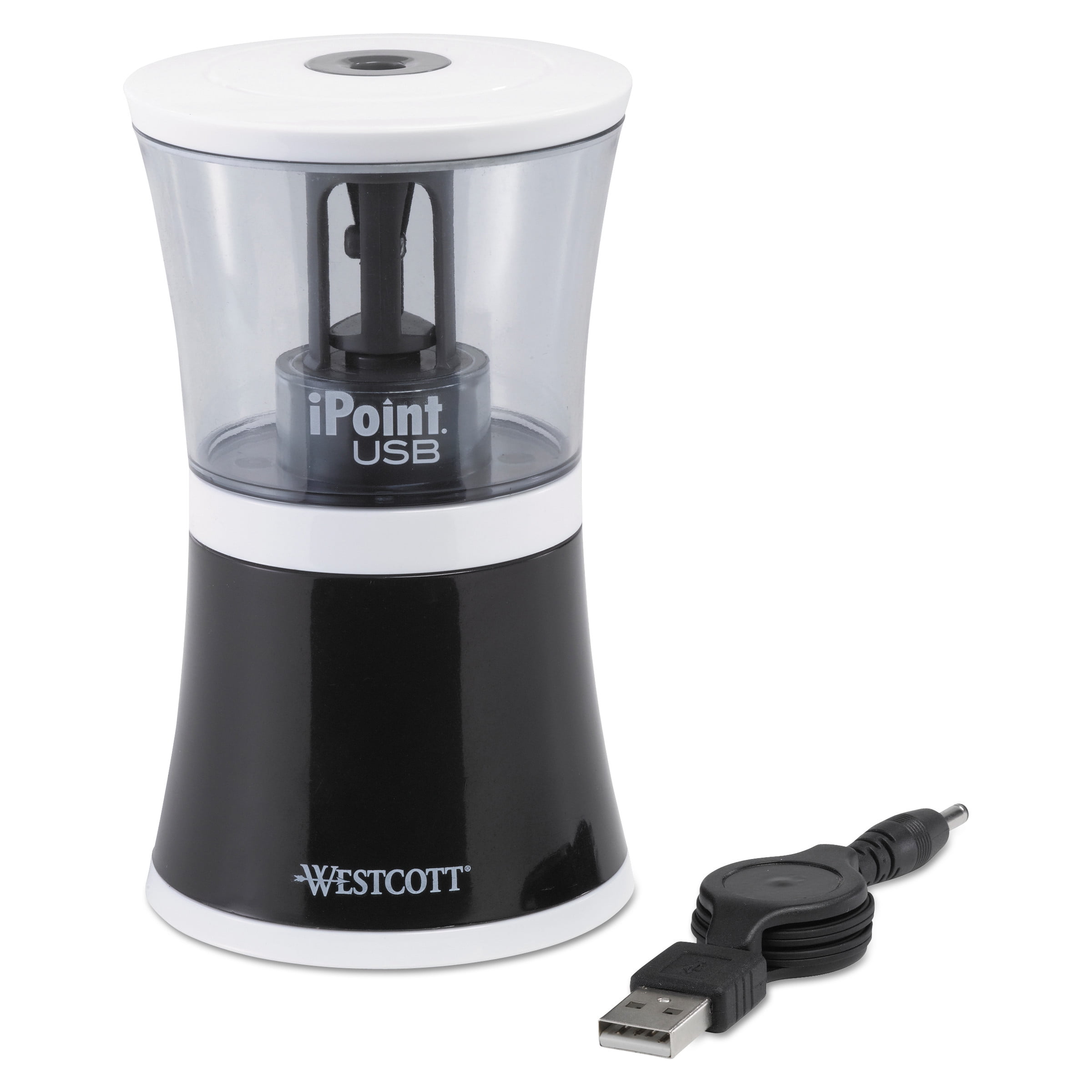 Westcott iPoint USB/Battery Operated Pencil Sharpener, Black, 5 7/8w x