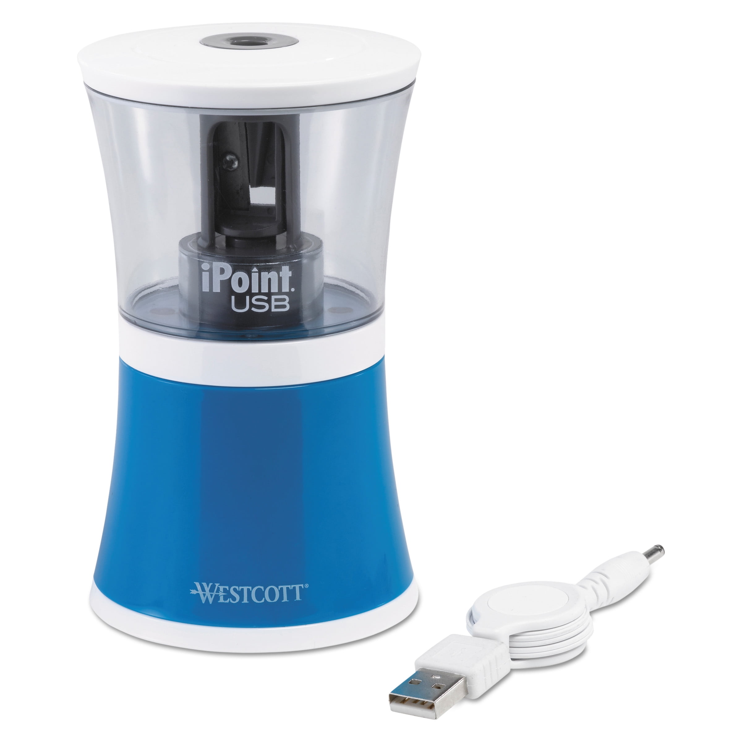 Westcott iPoint USB/Battery Operated Pencil Sharpener, Blue, 5 7/8w x 3