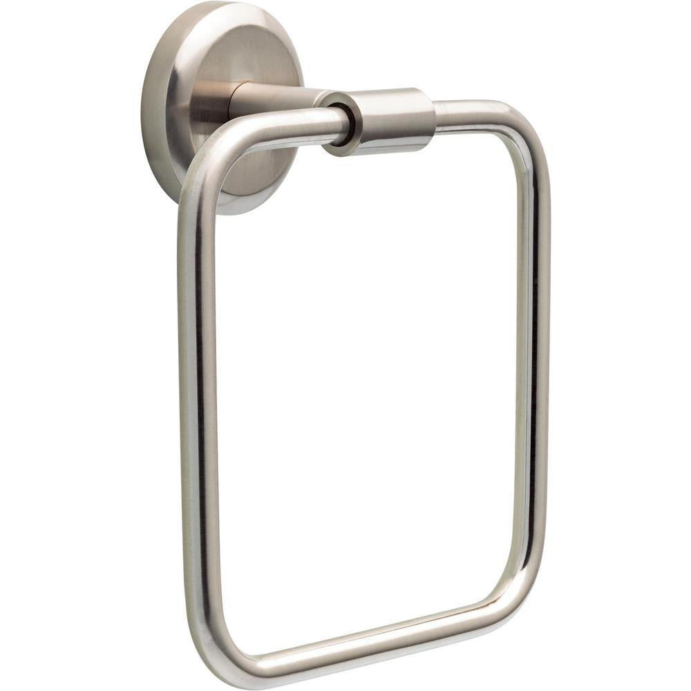 Spotshield Brushed Nickel Rectangular Wall Mounted Towel Ring