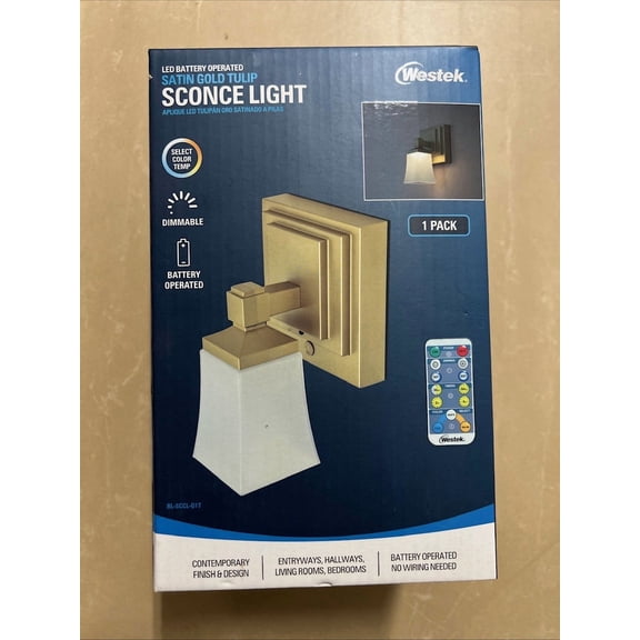 Westek 5 in. Satin Gold Single LED Downlight Vanity Sconce Light with Remote