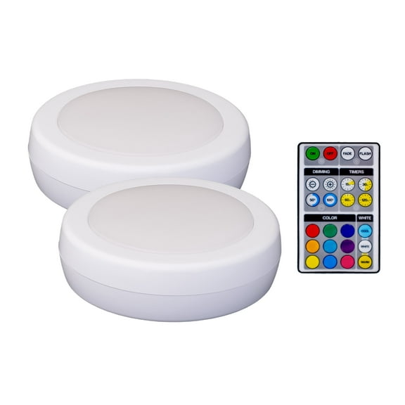 Westek BL-PCLR-W2 Color Changing Adjustable White LED Puck Light with Remote - 2PK