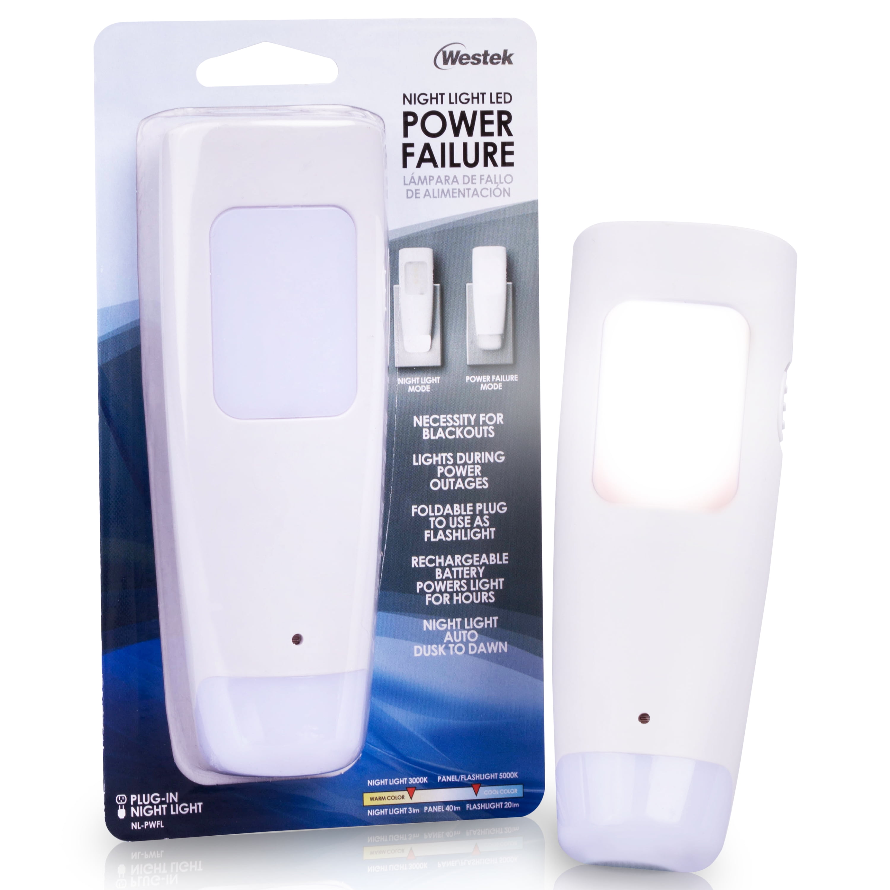 GE Jasco 11281-T1 3 In 1 Soft White Rechargeable Power Failure LED Night Light