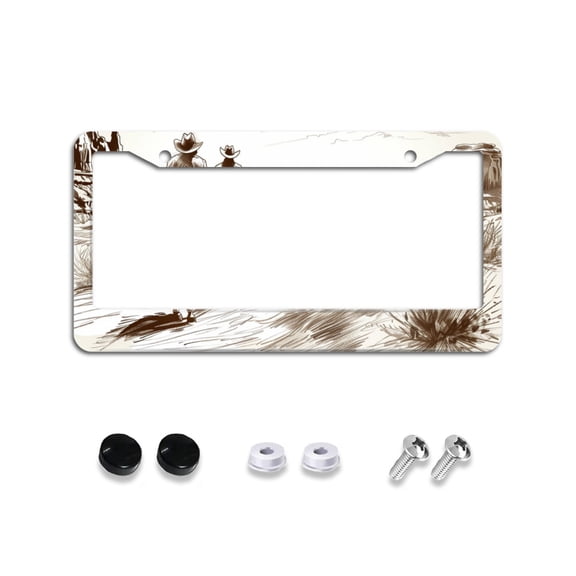 Westen Cowboy Pattern License Plate Frames for Women Men Car Plate Holder Cover Metal Tag Aluminum Car Accessories Front Rear Plate Decor