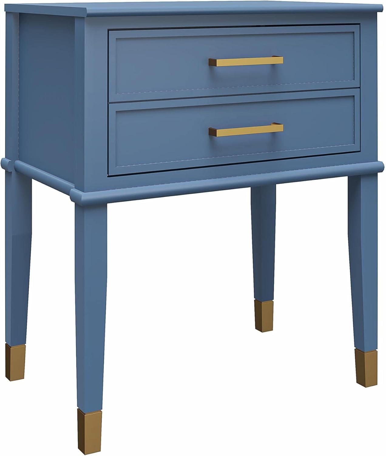 Stone Blue Wooden End Table with Gold Accents and Storage