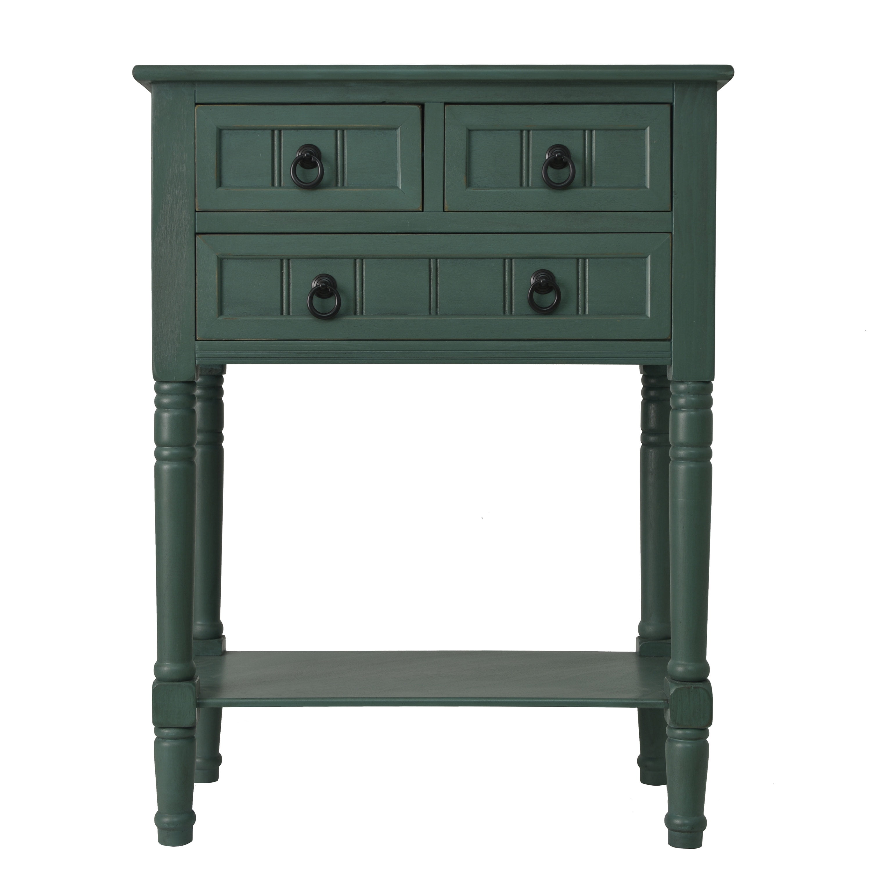 Westerman Three Drawer Wood Console with Shelf Antique Teal Finish