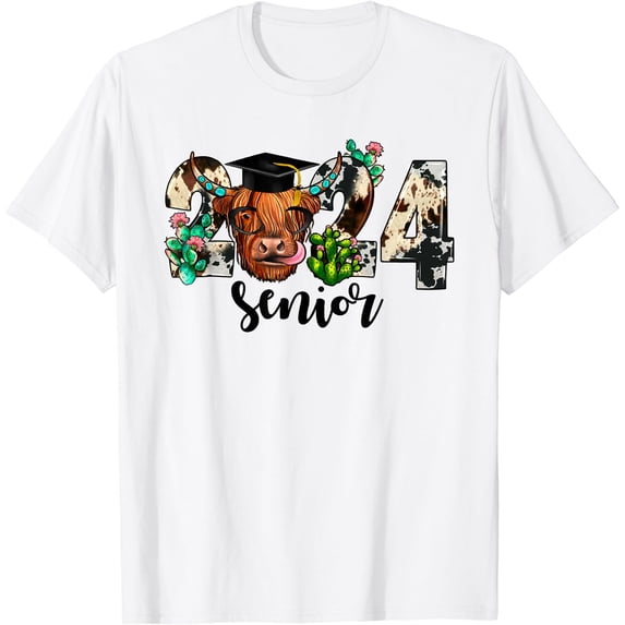Western 2024 Senior Cow Graduation Class Of 2024 Cowhide T-Shirt White Medium