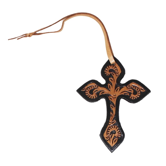 Western 5"  Barrel Trail Riding Tooled Leather Cross Saddle Charm 96FK02