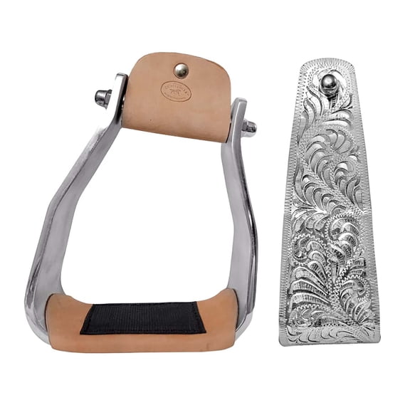 Western 5" Wide Engraved Angled Aluminum Slanted Saddle Stirrups 51253