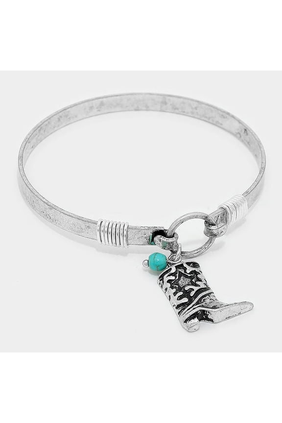 Western 7" silver hook style bangle boot bracelet with turquoise bead