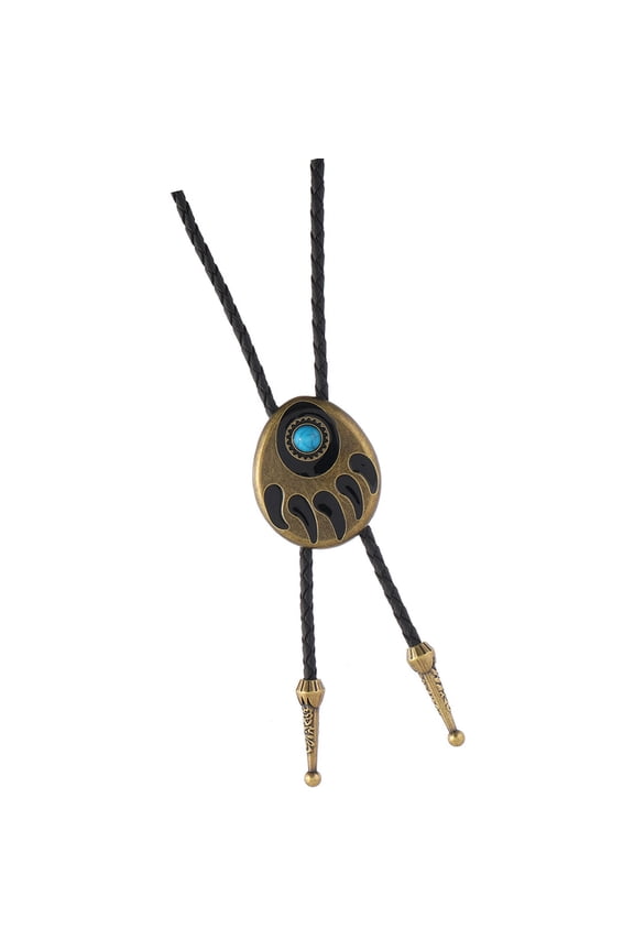 Western Adjustable Bolotie Necktie with Turquoises Stone Bear Alloy Pendant Necklace For Men And Women Formal Event