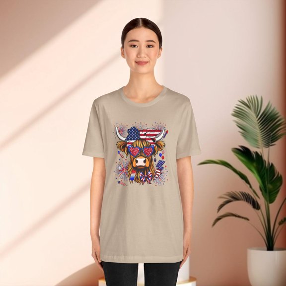 Western America Highland Cow 4th of July Tee, Independence Day T-shirts,