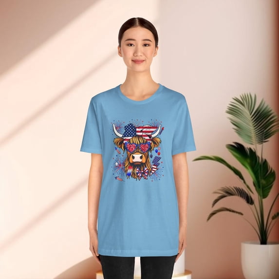 Western America Highland Cow 4th of July Tee, Independence Day T-shirts,