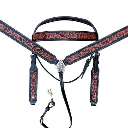 Comfytack Western Genuine Leather Hand Tooled Horse Tack Set Brown