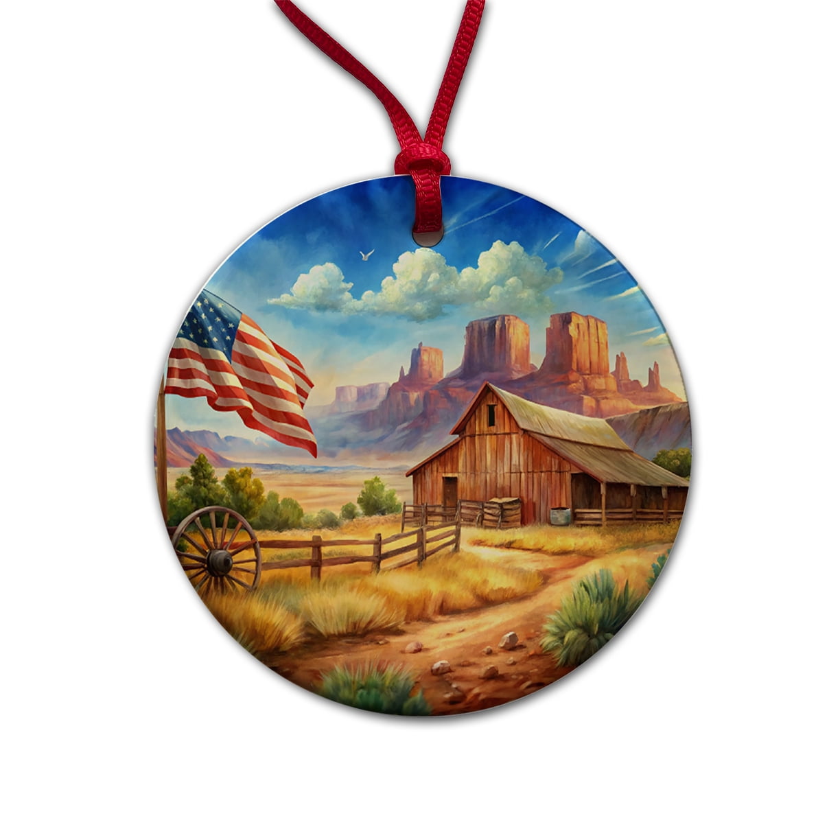 Western Americana Country Flag Ranch Wagon Wheel Christmas Tree Holiday ...