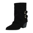 thumbnail image 1 of Western Ankle Boots for Women Suede Wide Calf Buckle Strap Pull on Booties Heeled Pointed Toe Short Boots, 1 of 5