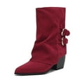 thumbnail image 1 of Western Ankle Boots for Women Suede Wide Calf Buckle Strap Pull on Booties Heeled Pointed Toe Short Boots, 1 of 5