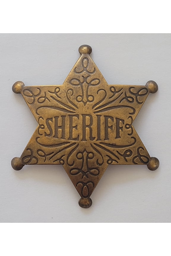 Western Antique Finish Solid Brass Sheriff Star Filigree 3" Badge Lapel Pin by MDream