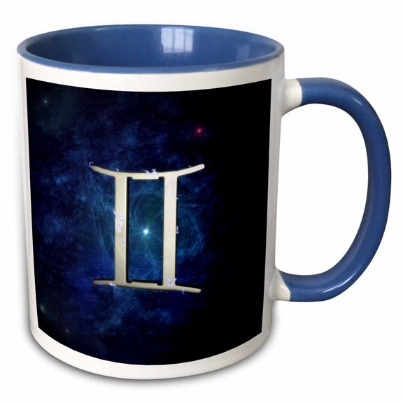 3drose, Western Astrology Gemini Symbol with Starry Space Background., 11oz Two-tone Blue Mug