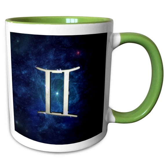 3drose, Western Astrology Gemini Symbol with Starry Space Background., 15oz Two-tone Green Mug