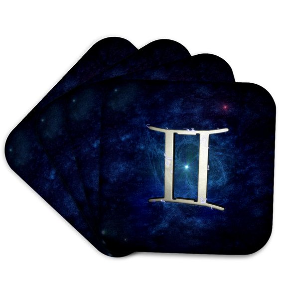 3drose, Western Astrology Gemini Symbol with Starry Space Background., Set of 4 Coasters - Soft
