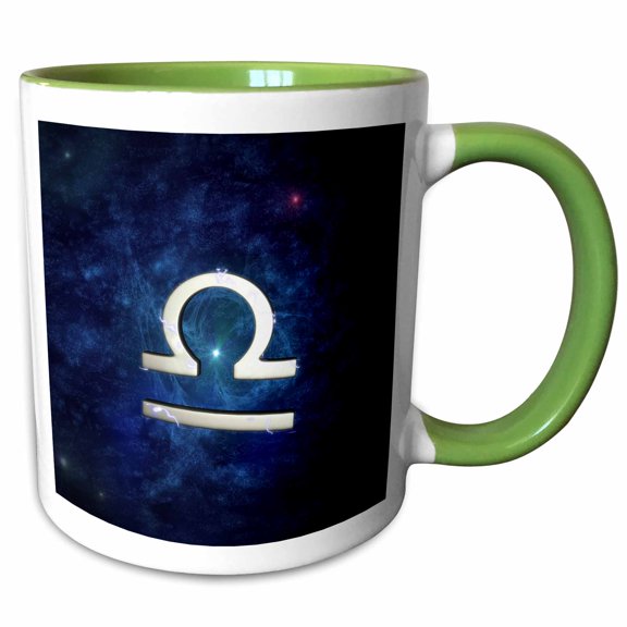 3drose, Western Astrology Libra Symbol with Starry Space Background., 11oz Two-tone Green Mug