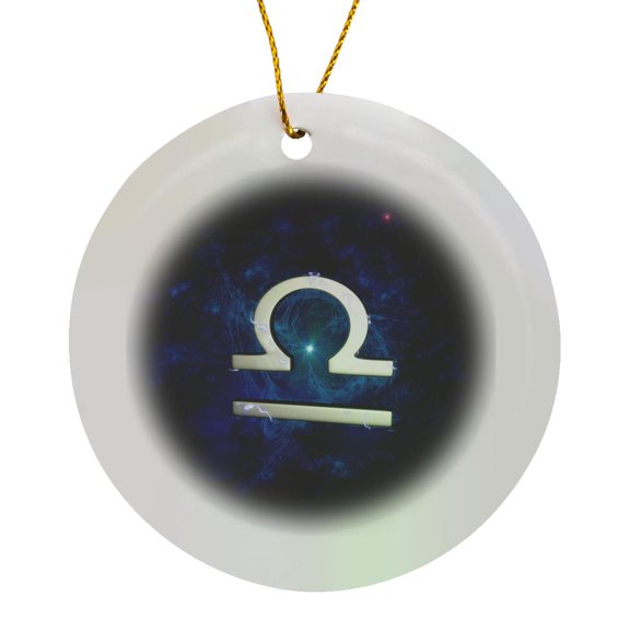 3drose, Western Astrology Libra Symbol with Starry Space Background., Circle Porcelain Ornament