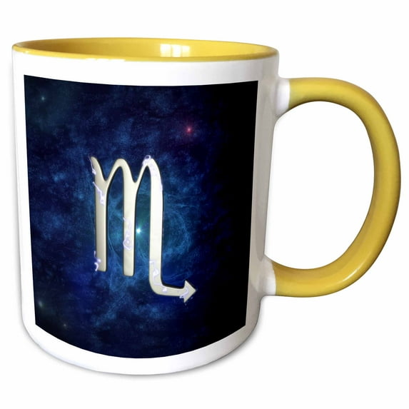 3drose, Western Astrology Scorpio Symbol with Starry Space Background., 11oz Two-tone Yellow Mug
