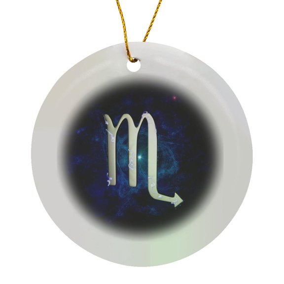 3drose, Western Astrology Scorpio Symbol with Starry Space Background., Circle Porcelain Ornament