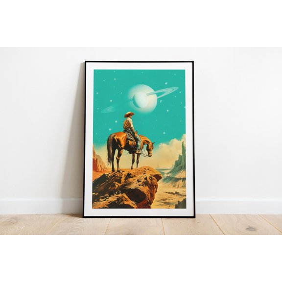 Western Astronaut Cowboy Poster Retro Sci Fi Space Rodeo Wall Art Decor 8x12 UNFRAMED