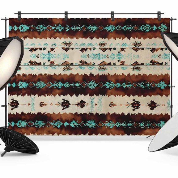 Western Aztec Backdrop for Photography, Brown Turquoise Tribal Ethnic Geometric Photo Backdrop Portrait Background Party Banner Photo Backgrounds for Studio Booth Props, 10x8ft