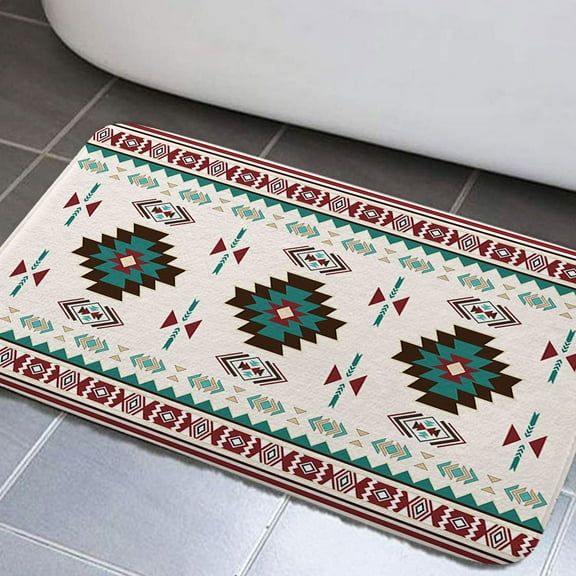 Western Aztec Bathroom Rugs, Boho Abstract Pattern Bathroom Rugs Set Geometric Non-Slip Bath Rugs Vintage Bathroom Rug Mat 19X31inch, Extra Soft and Absorbent Bath Rugs