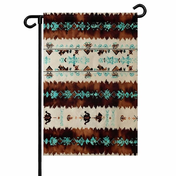 Western Aztec Garden Flag 12x18 Inch Brown Turquoise Tribal Ethnic Geometric Double Sided Small Decorative Garden Flags for Outside, Outdoor Yard Porch Lawn Decoration