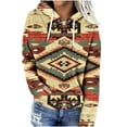 thumbnail image 1 of Western Aztec Hoodies for Women Geometric Print Ethnic Style Pullover Tops Casual Long Sleeve Loose Retro Hooded Sweatshirts, 1 of 5