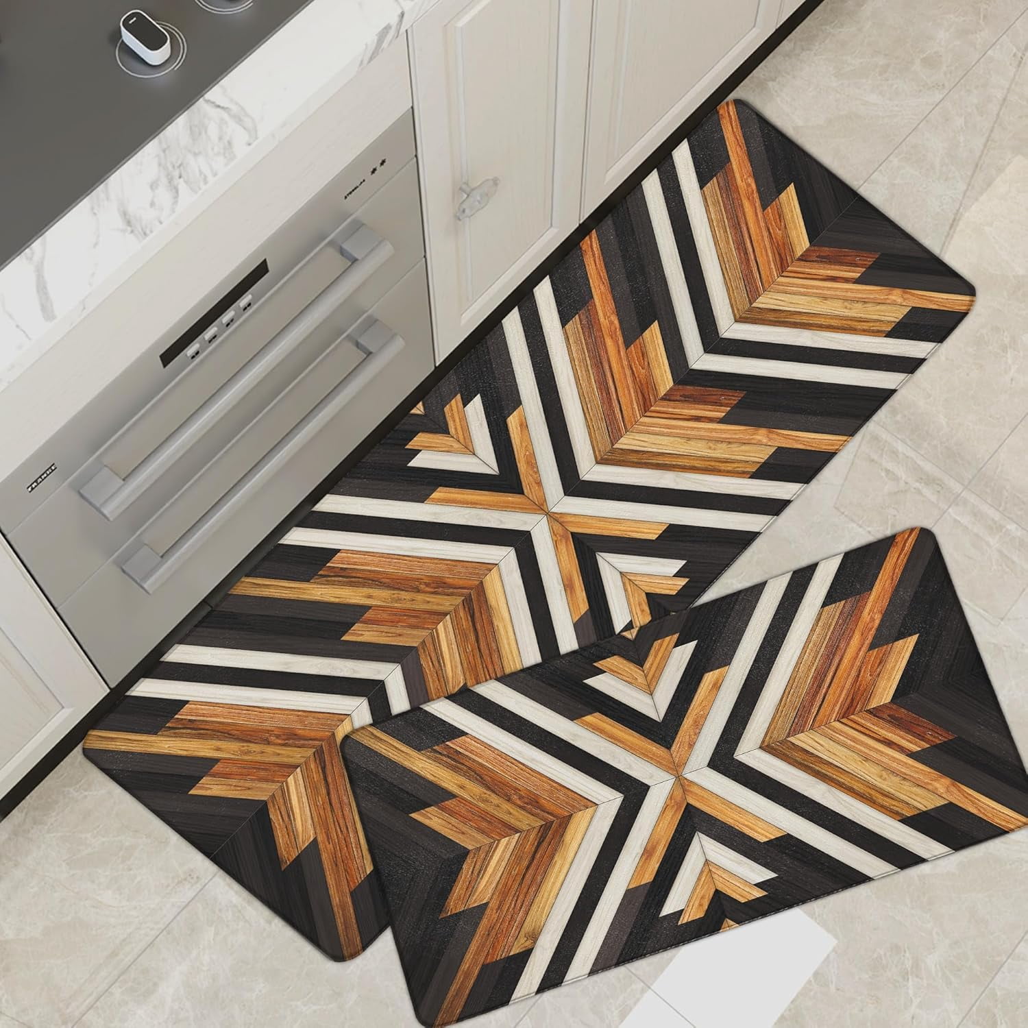 Western Aztec Kitchen Rugs Sets of 2 Anti Fatigue Cushioned Boho ...