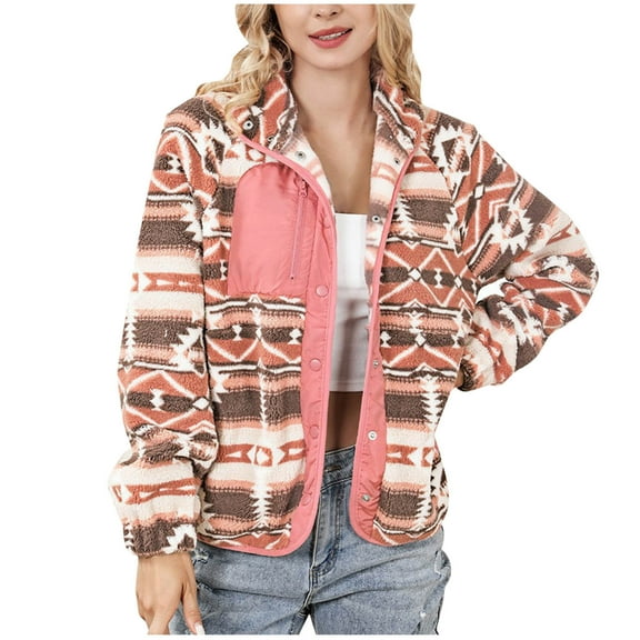 Western Aztec Printed Fleece Coats for Women 2024 Vintage Ethnic Casual Outerwear Jackets Button Down Oversized Warm Outwear