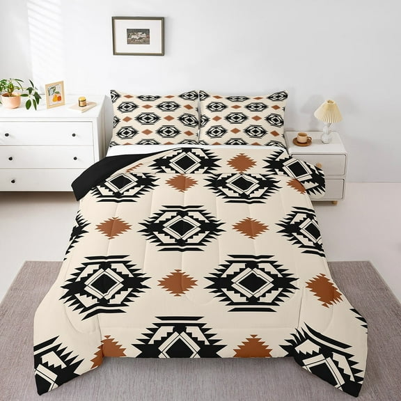 Western Aztec Quilt Comforter Rustic Boho Abstract Geometric Bedding Set King,Southwestern Cowboy Comforter Set Adults Southwest Tribal Bohemian Bed Set 2 Pillow Cases