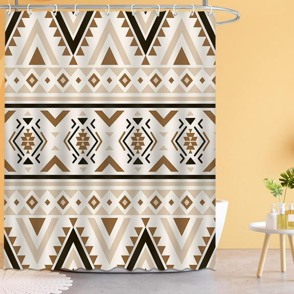 Western Aztec Shower Curtain Set Boho Geometric Pattern Shower Curtain Decoration Beige Vintage Farmhouse Waterproof Bathroom Curtain with 12 Hooks 72"x72"