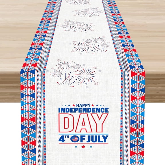 Western Aztec Table Runner, 4th of July Patriotic Memorial Day American Independence Firework Freedom Star Kitchen Dining Decor Table Scarf for Holiday Living Room Home Party Decor 13x36