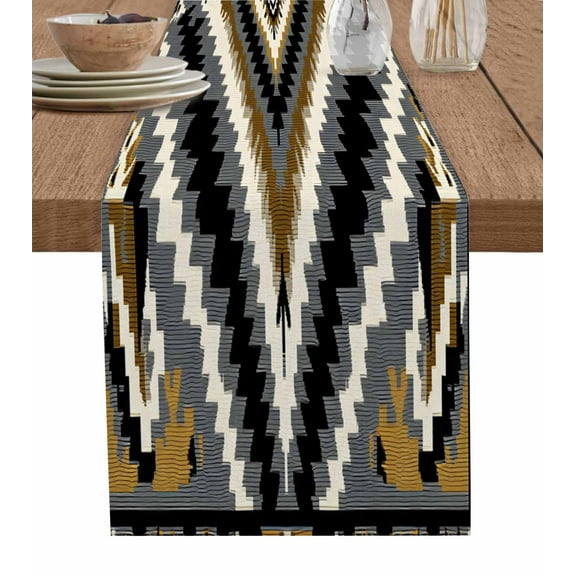 Western Aztec Table Runner-Cotton Linen- 90 Inch Holiday Dresser Scarves, Southwestern Abstract Tribal Ethnic Boho Tablerunner for Kitchen Coffee/Dining Bedroom Living Room Dinner Scarf Décor 13x90