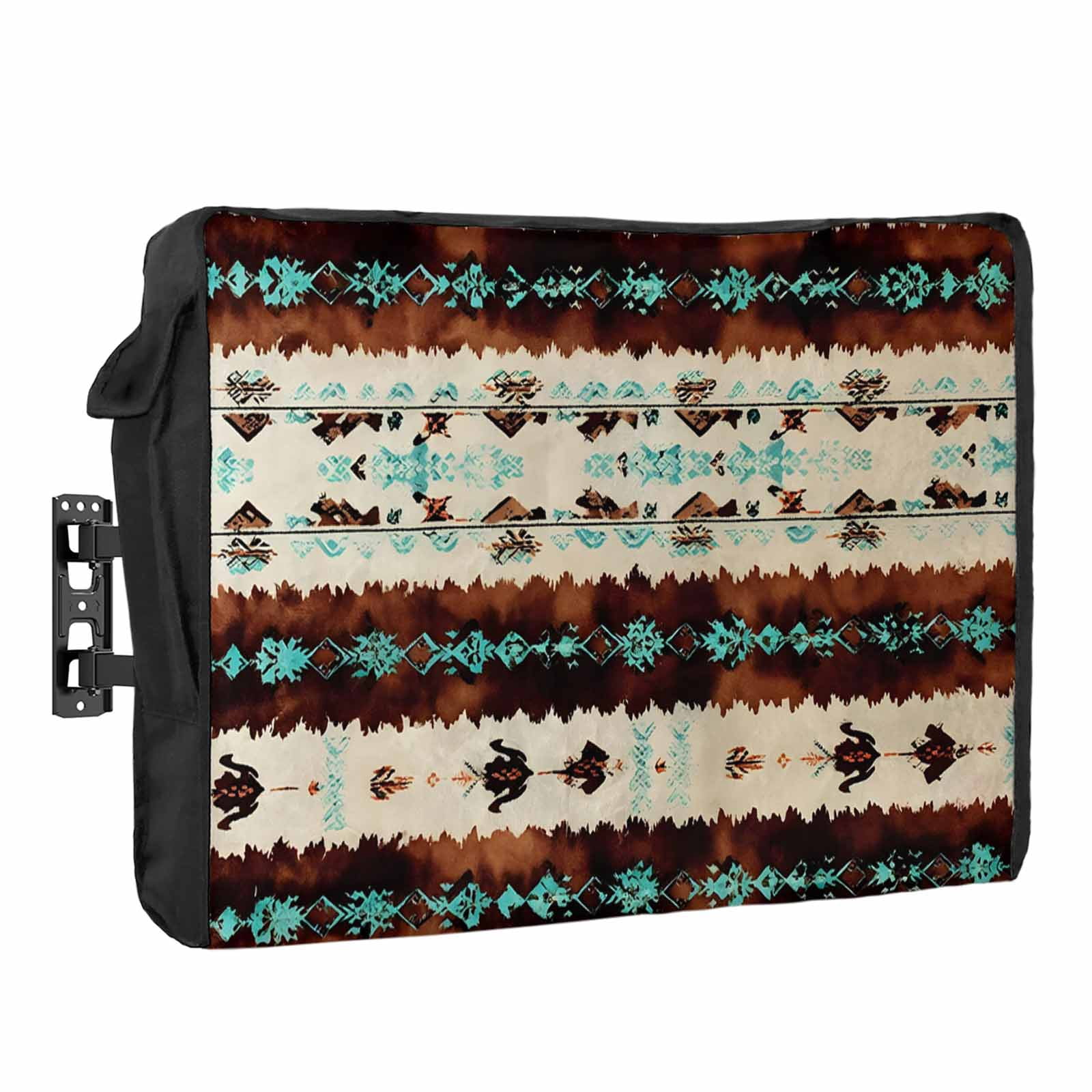 Western Aztec Waterproof Outdoor TV Cover, Brown Turquoise Tribal ...