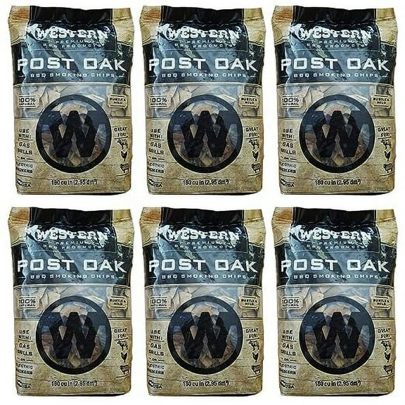 Western BBQ Products Post Oak Barbecue Cooking Chips, 180 Cubic Inches (6 Pack)