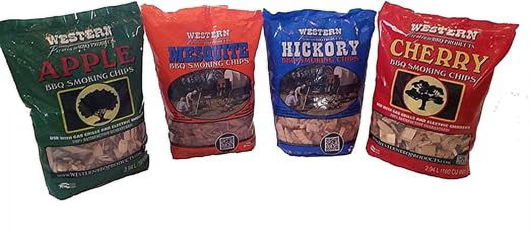 Western BBQ Smoking Wood Chips Variety Pack Bundle (4)- Apple, Mesquite, Hickory, and Cherry Flavors (Original Version)