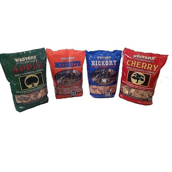 Western BBQ Smoking Wood Chips Variety Pack Bundle (4)- Apple, Mesquite, Hickory, and Cherry Flavors (Original Version)